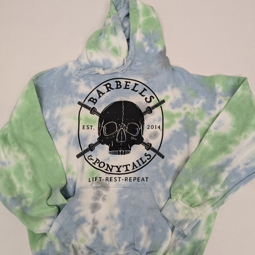 Barbells And Ponytails Tie Dye Pullover Hoodie Sweatshirt Sz M - Picture 1 of 1